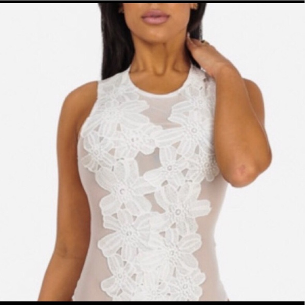 Cream Mesh Floral Bodysuit